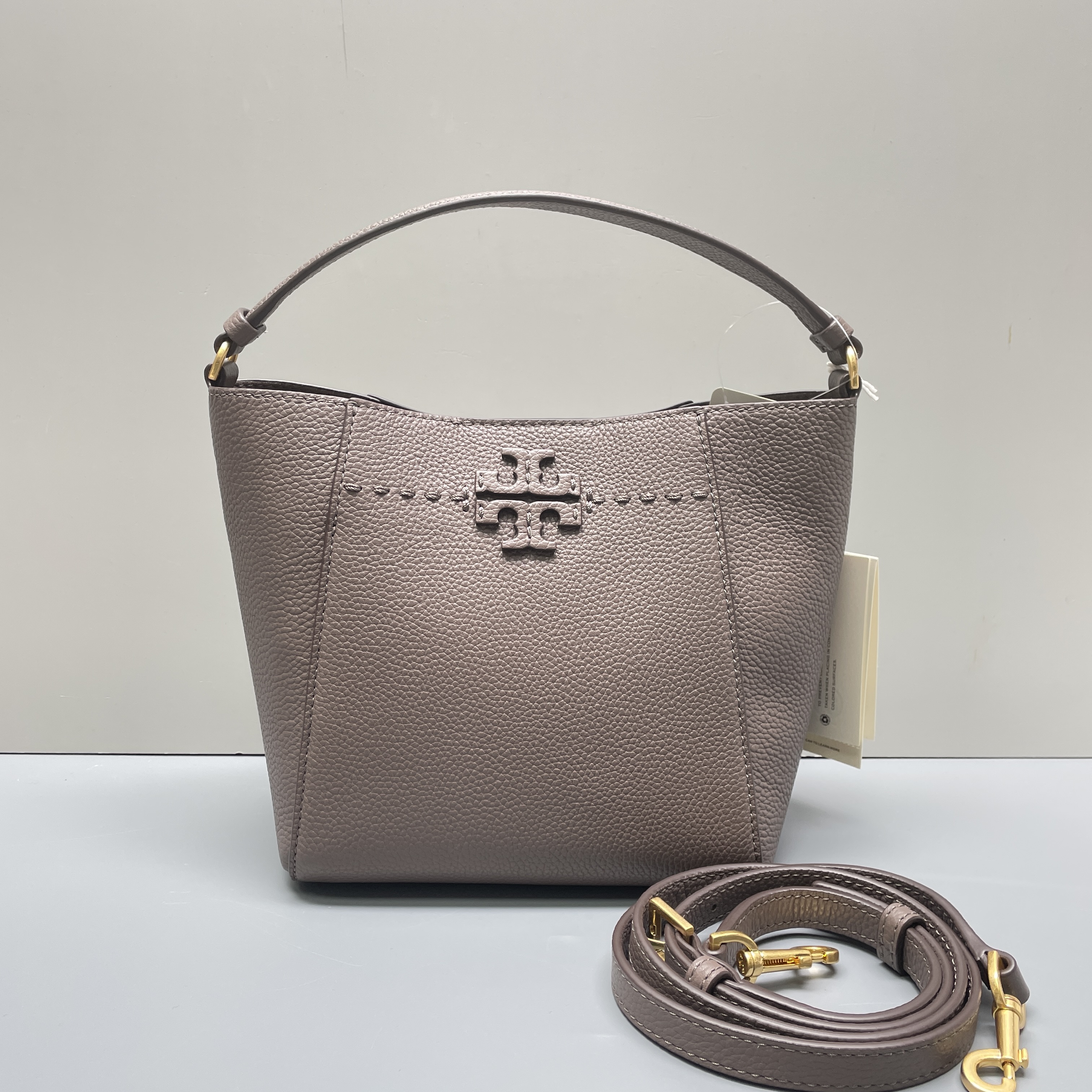 99新 TORY BURCH/汤丽柏琦 大象灰变形水桶包 18*20*10cm M111009