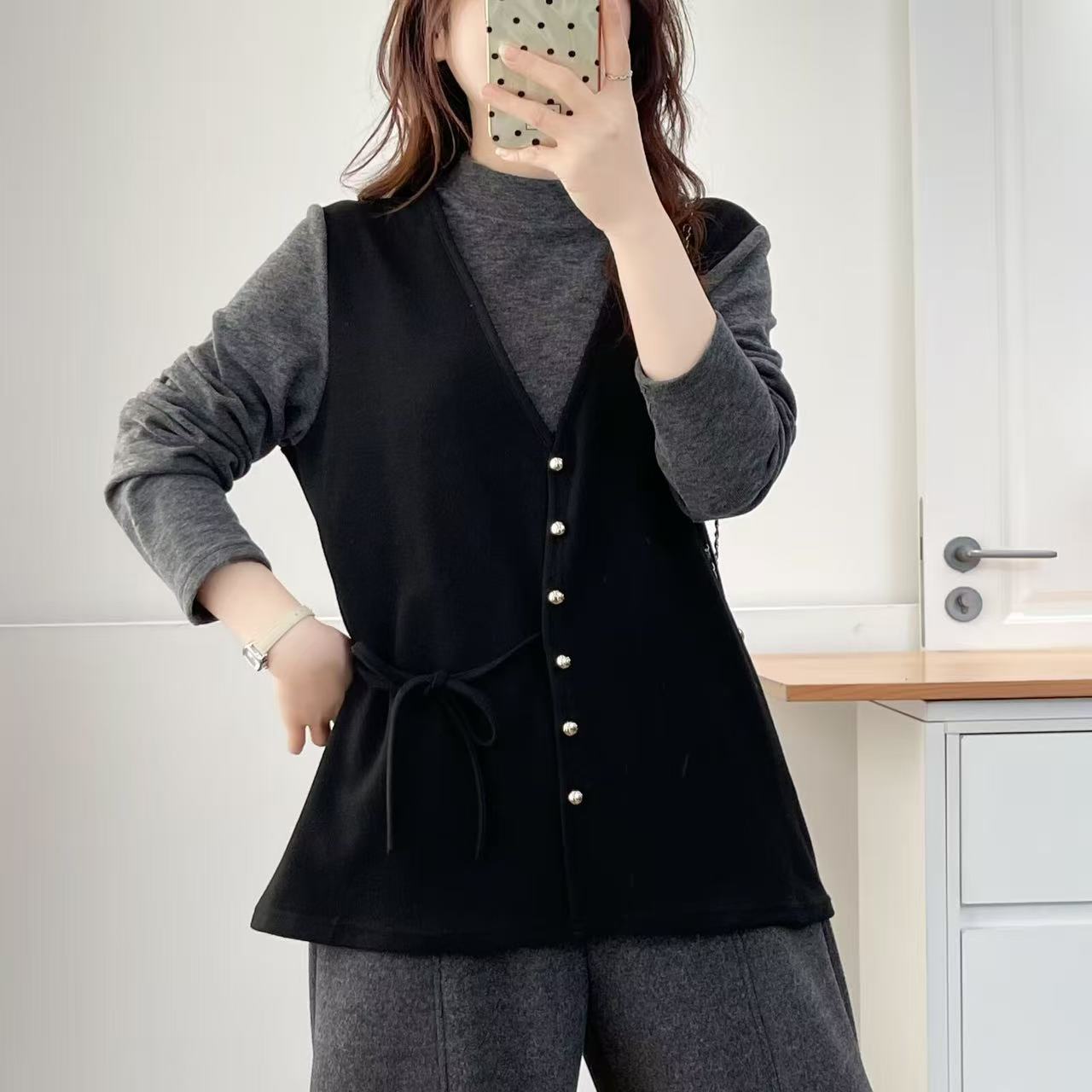 胖MM大码女装假两件拼色显瘦遮肚子收腰保暖长袖打底衫110-200斤