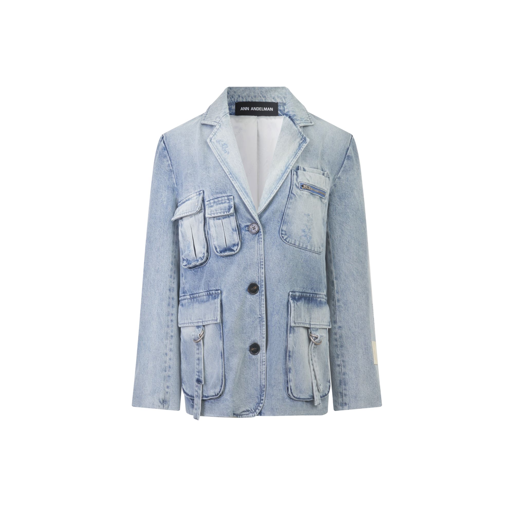 ANN ANDELMAN 25春夏 时尚经典水洗牛仔蓝多口袋工装西装外套