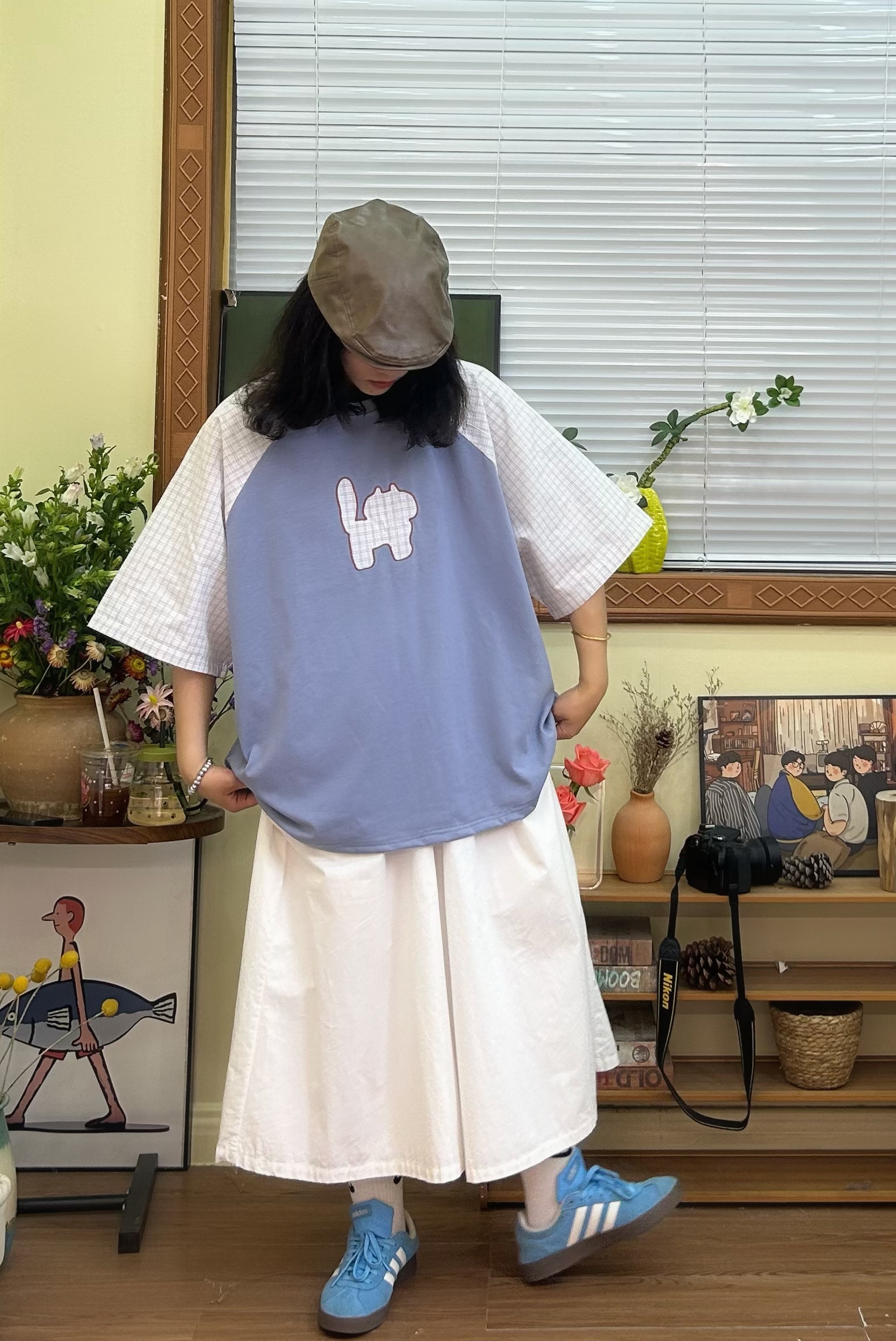 夏季新款宽松休闲百搭拼接圆领短袖T恤3020