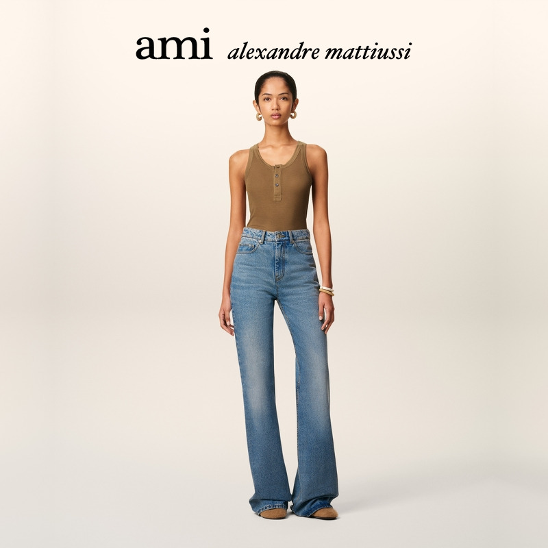 【秋冬新品】Ami Paris女士蓝色水洗微喇牛仔裤
