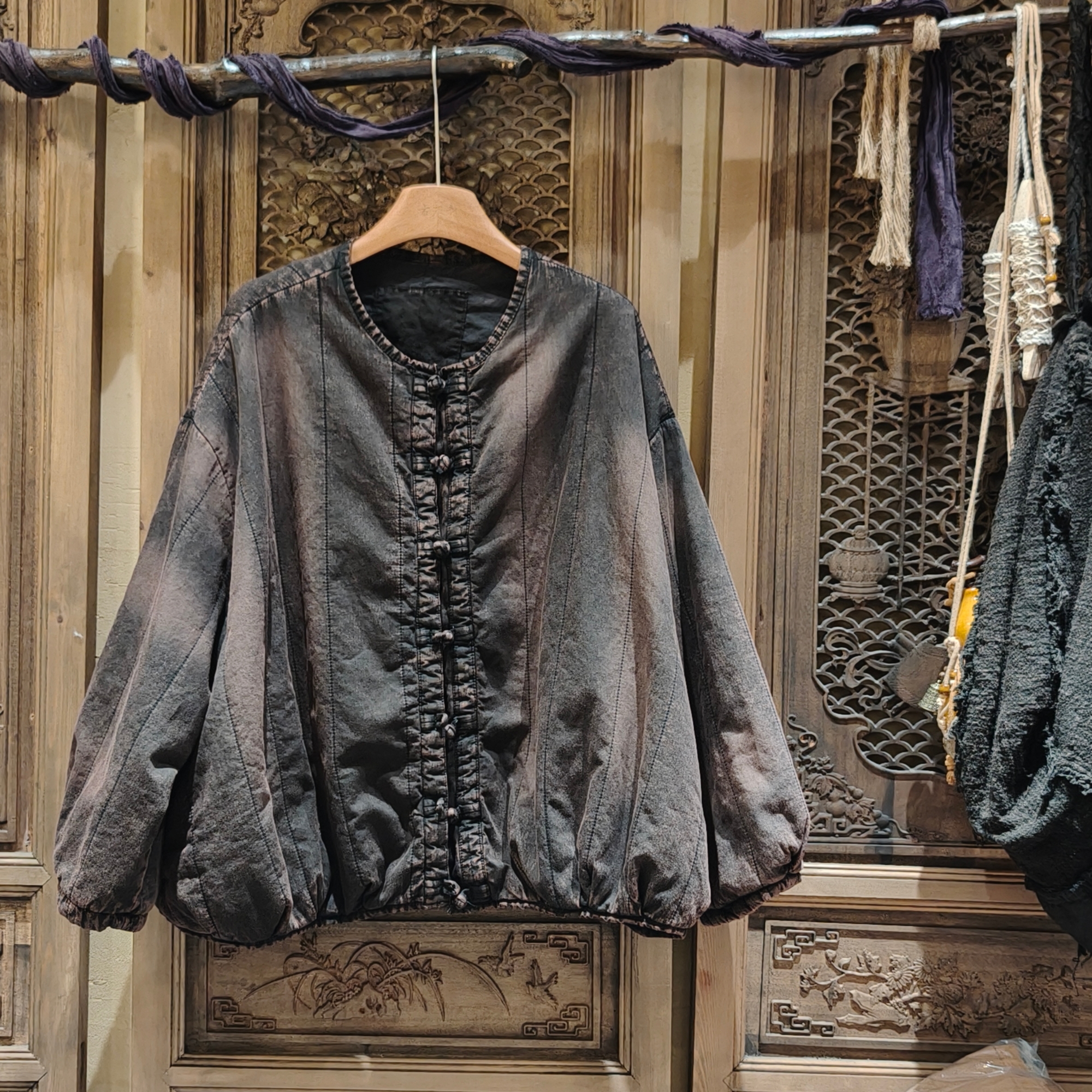 虞姑娘推荐  冬季牛仔麻擦色夹棉盘扣南瓜棉衣【衣长62胸围160】