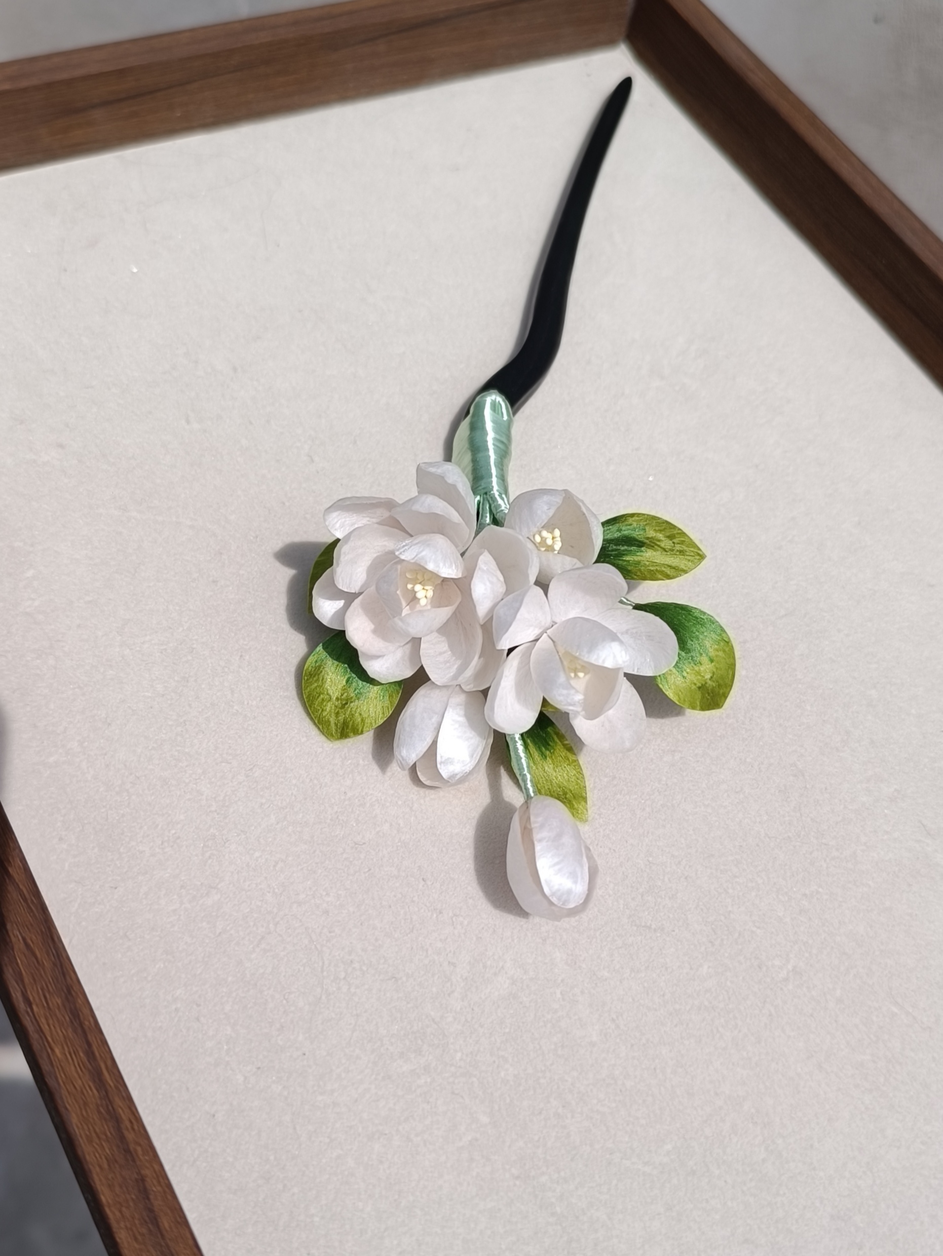 白色系茉莉花小清新发簪非遗绒花纯手工桑蚕丝汉服旗袍新中式送礼