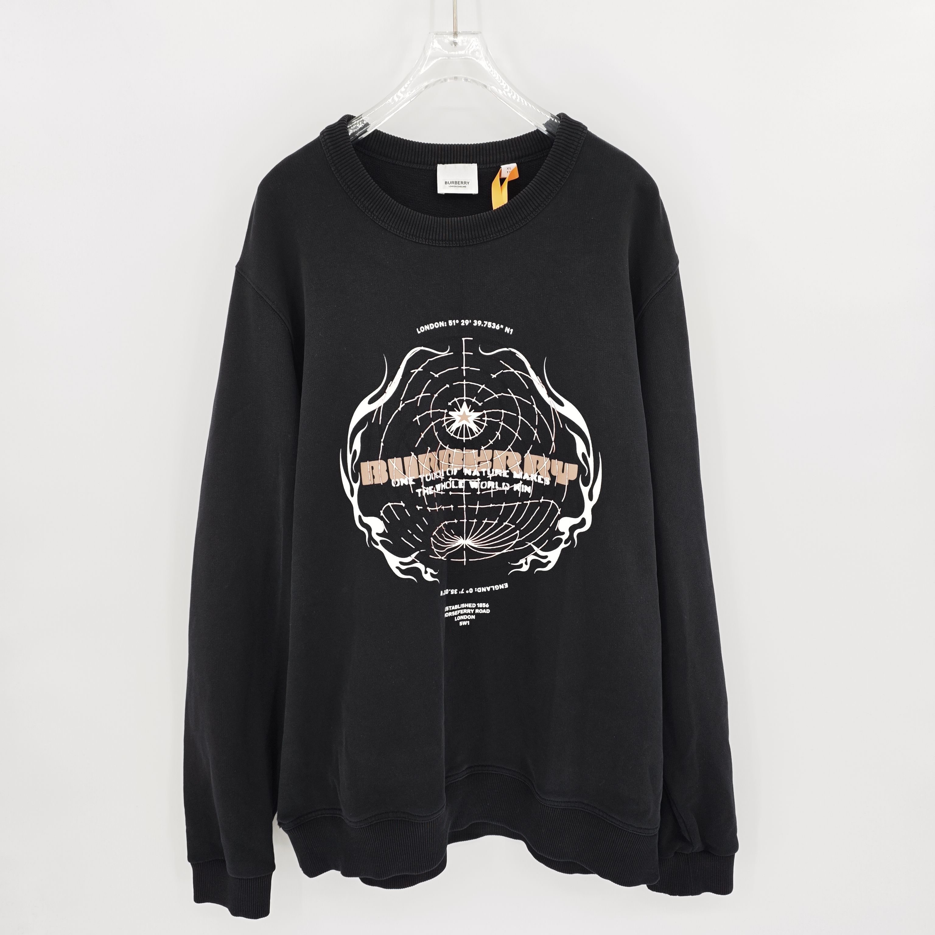 95新 BURBERRY/博柏利 图案压胶印花logo套头卫衣/XL码/Sw24926