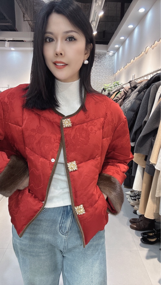 圆领印花提花棉服棉衣秋冬网红休闲短外套盘扣加厚百搭保暖