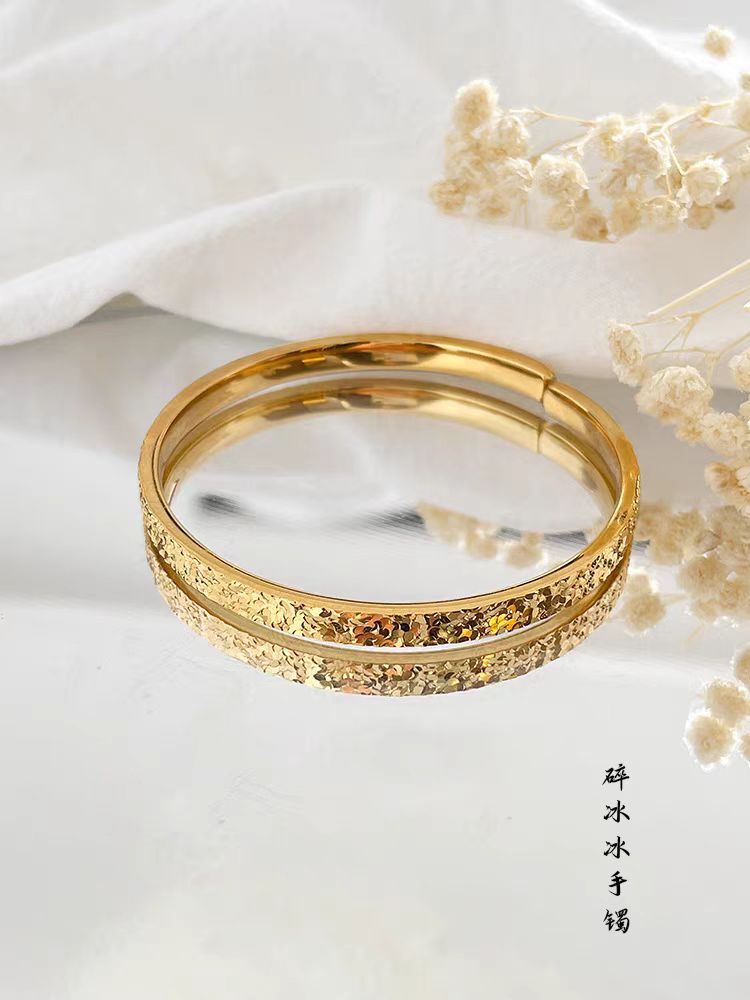 铜合金手镯 仿黄金色碎冰冰手镯时尚气质碎碎冰开口手环精美百搭