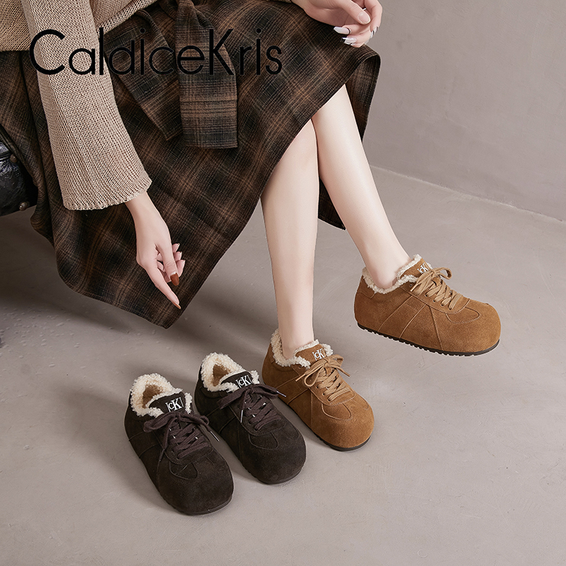 【退货补贴】加绒德训鞋女款冬季真皮毛毛棉鞋阿甘休闲鞋 李25839