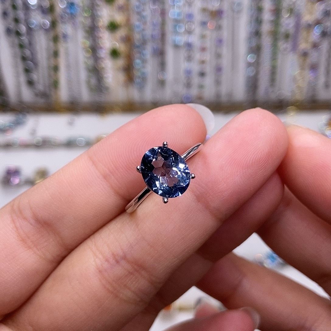 托帕石戒指银S925镶嵌镀膜托帕