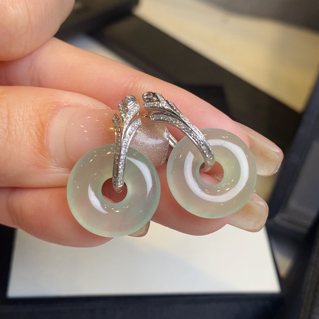 翡翠耳饰18K金镶嵌甜甜圈