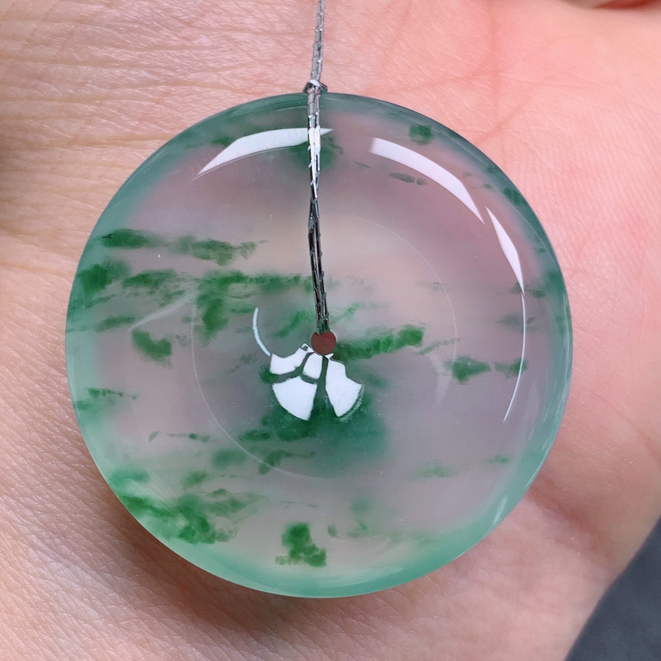 天然缅甸翡翠A货高冰飘花平安扣气质精美尺寸32.7+6.3  