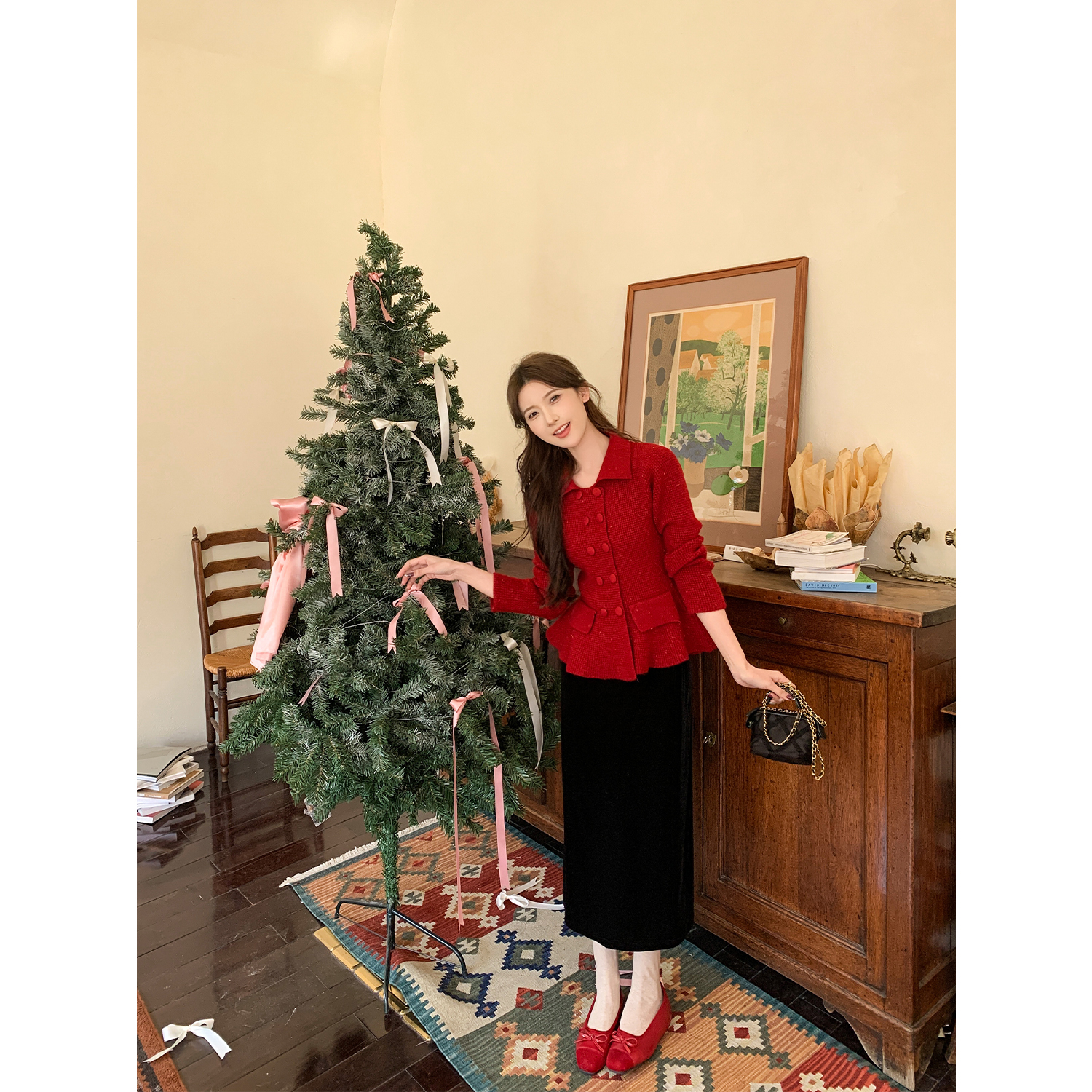 SHAOER【夜幕星光】秋冬法式气质显瘦丝绒直筒裙女S725A14678