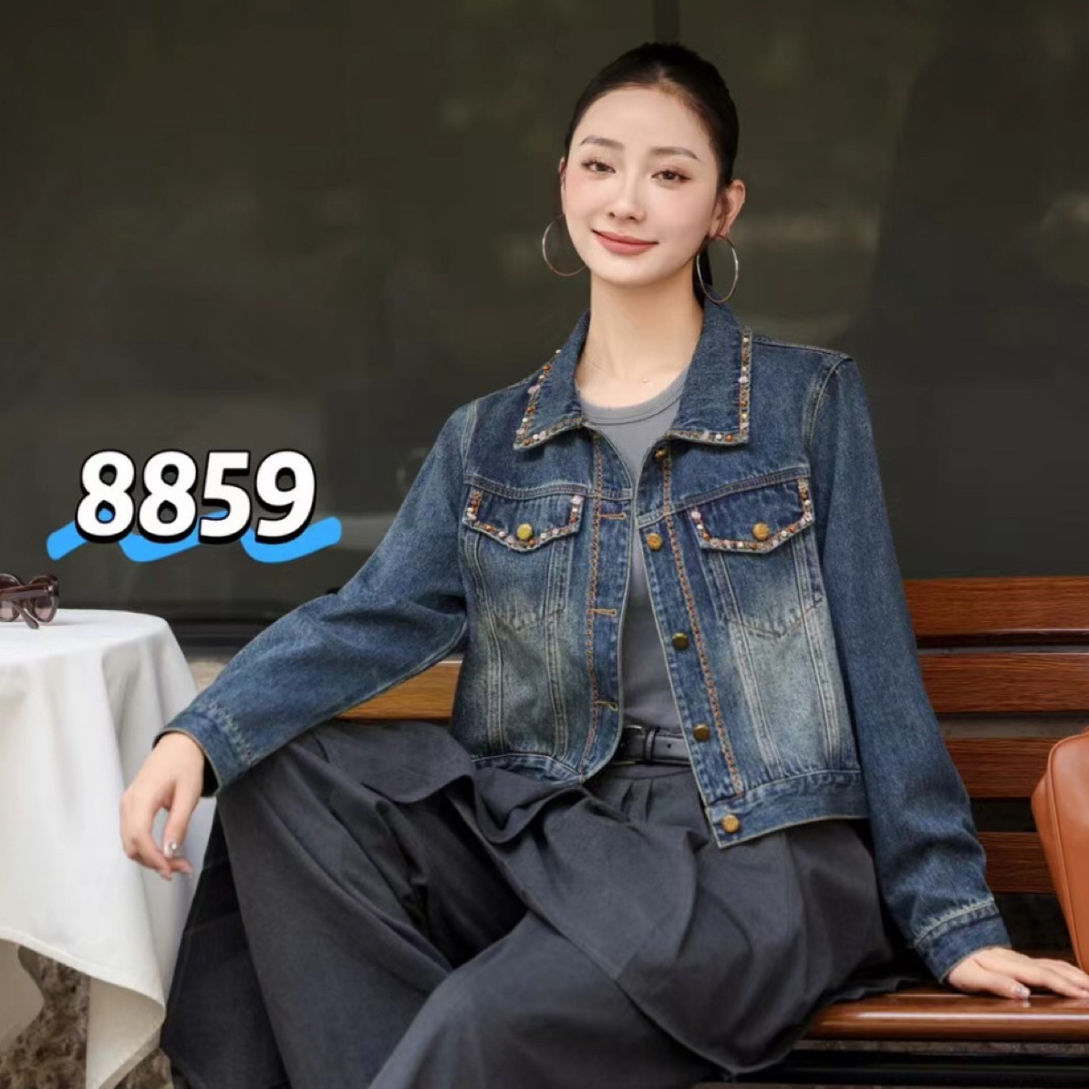 短外套POLO领短款女春款蓝色春季薄款水洗宽松常规