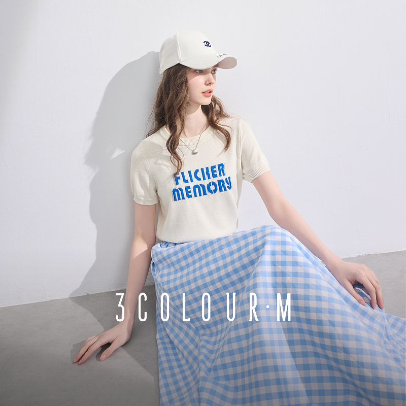 0173【CC专属】三彩2025夏季新款字母提花针织衫圆领短袖套头dbx