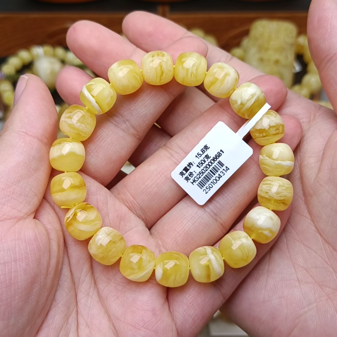 蜜蜡手链未镶嵌苏**?11老型金白溶洞虎皮纹