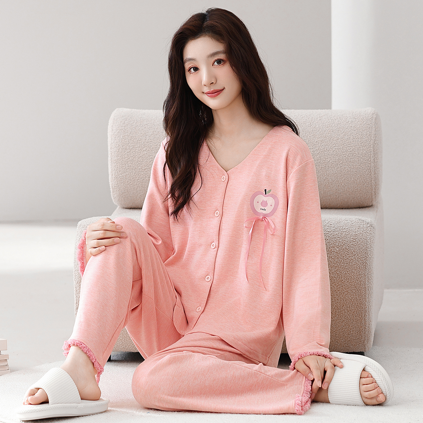 2025年新款秋冬睡衣女冬加厚长袖羊绒甜美风开衫保暖家居服套装