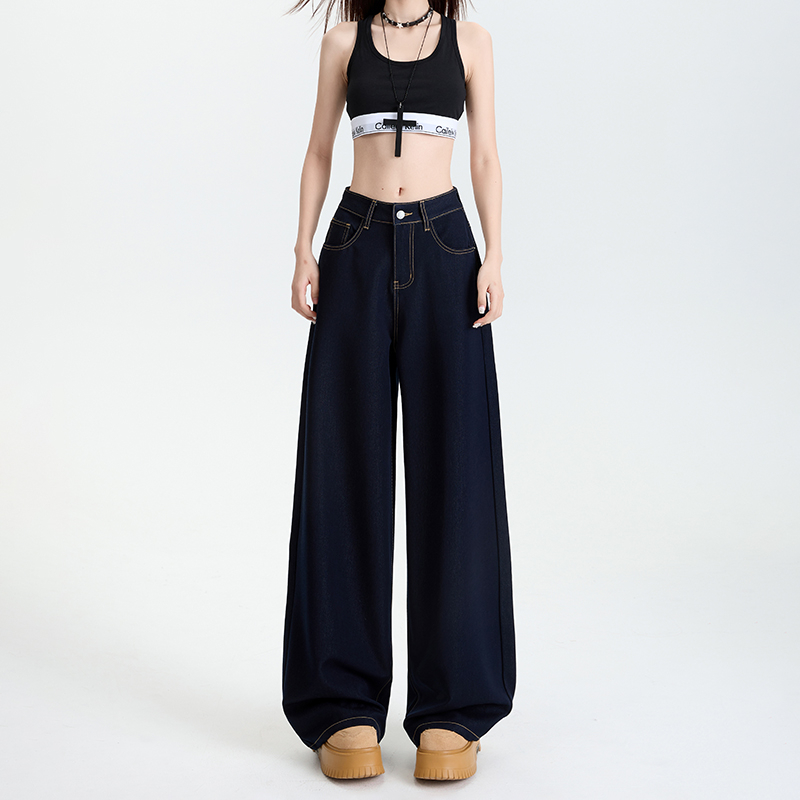 四面弹原色牛仔裤子女款爆款2025新款春季新款直筒阔腿裤拖地裤子