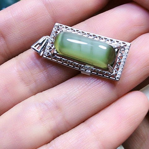 和田玉银S925镶嵌挂件