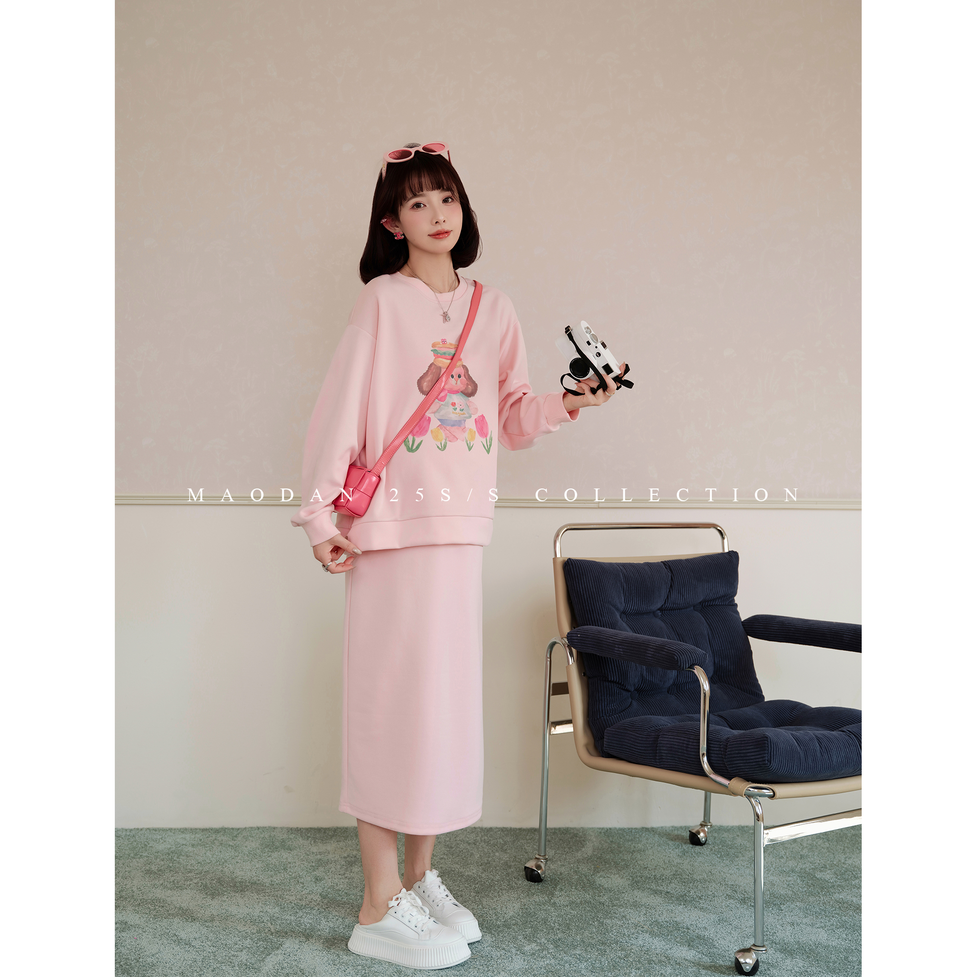 maodan/猫单【蜜桃汪汪】孕妇装新款春秋装卫衣印花长袖半裙两件套