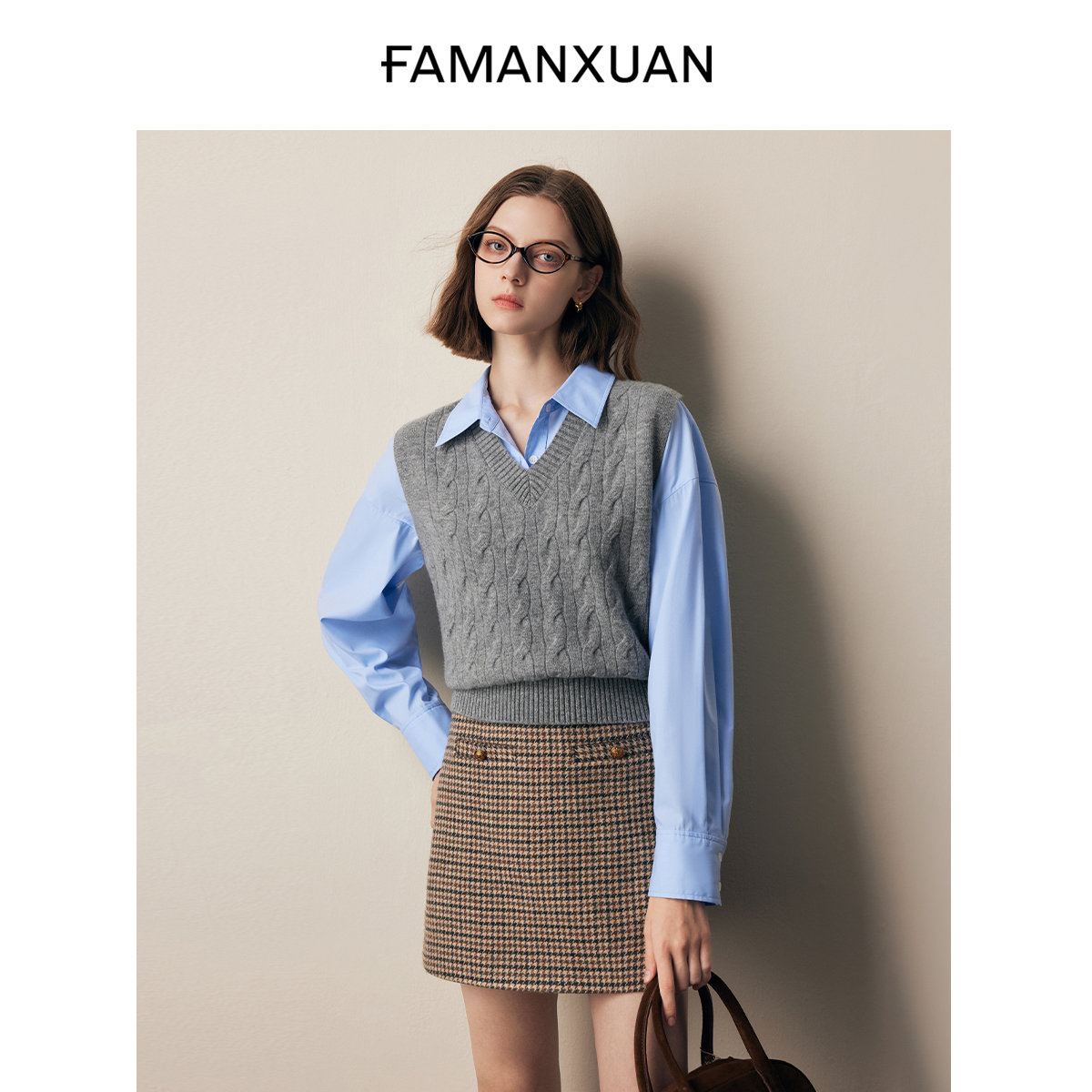 【芋总专属】法曼萱绞花v领羊毛针织背心马甲女2025新款上衣
