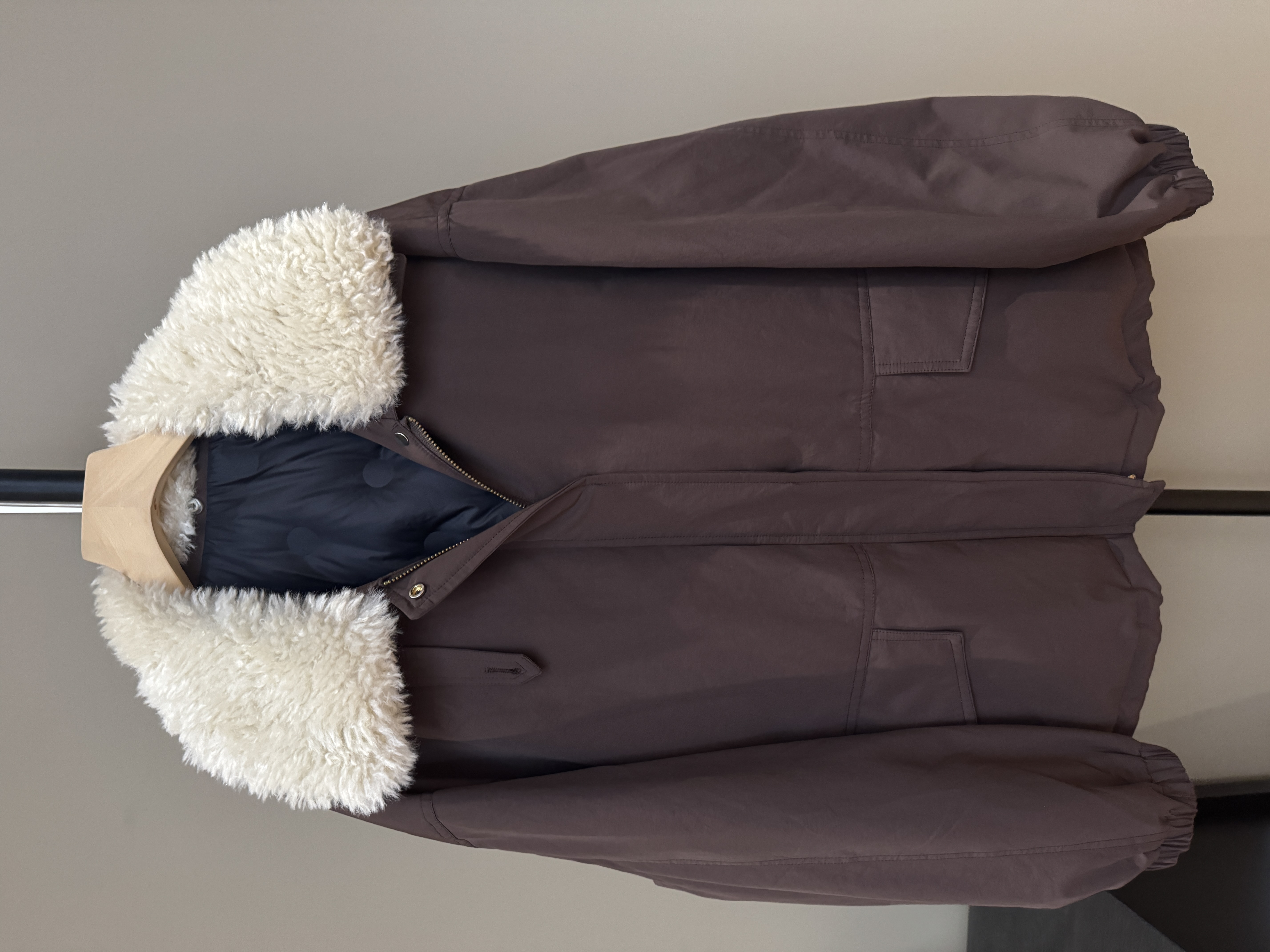 2025冬季新90白鸭绒羽绒服老钱风可可色时尚拼毛领羽绒服外套