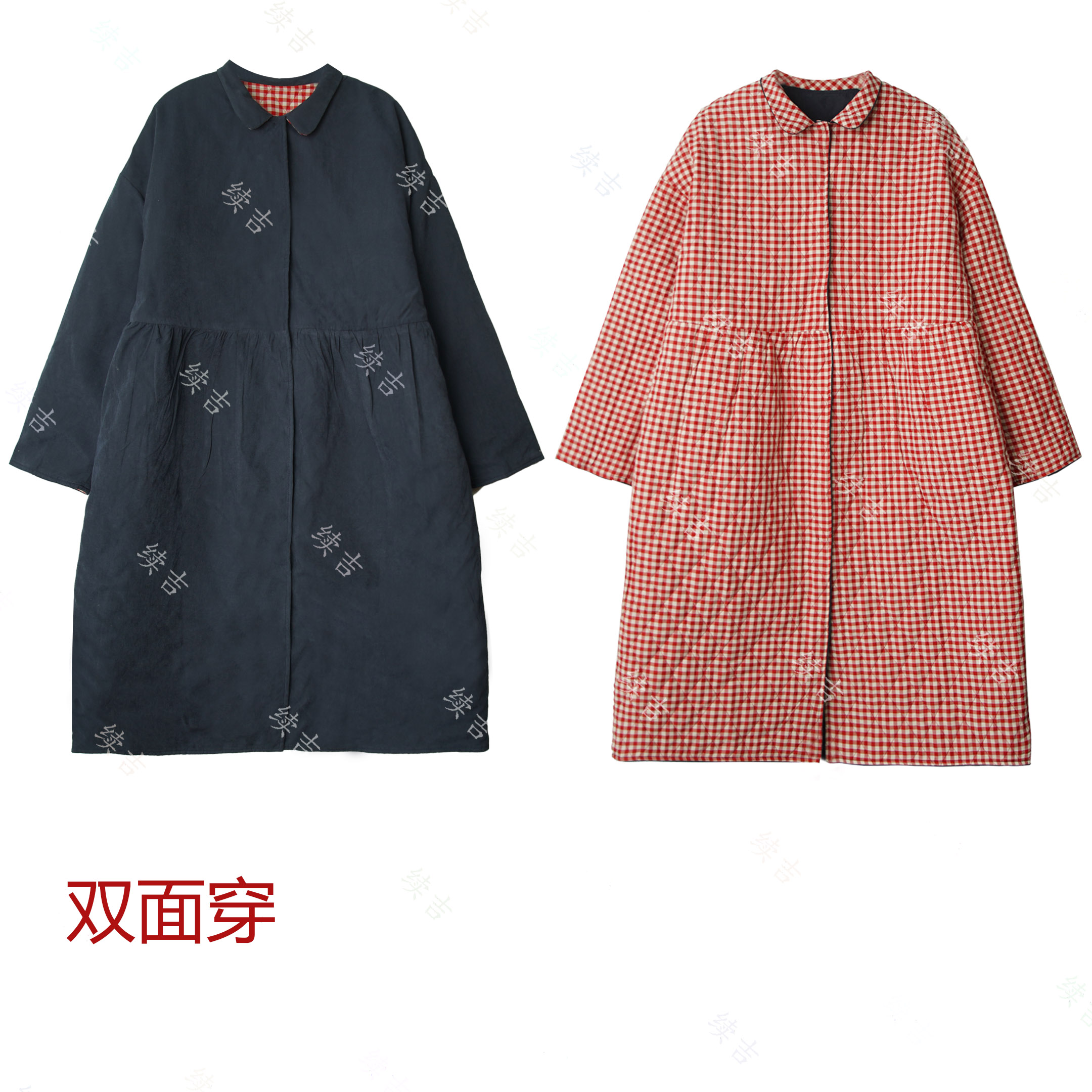 冬-续吉麻衣25-3097【璀璨星辰】翻领两面穿长袖中长款棉衣