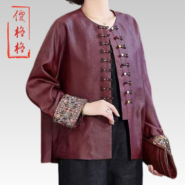 25488香云纱新中式圆领燕尾扣精致外套国风刺绣上衣