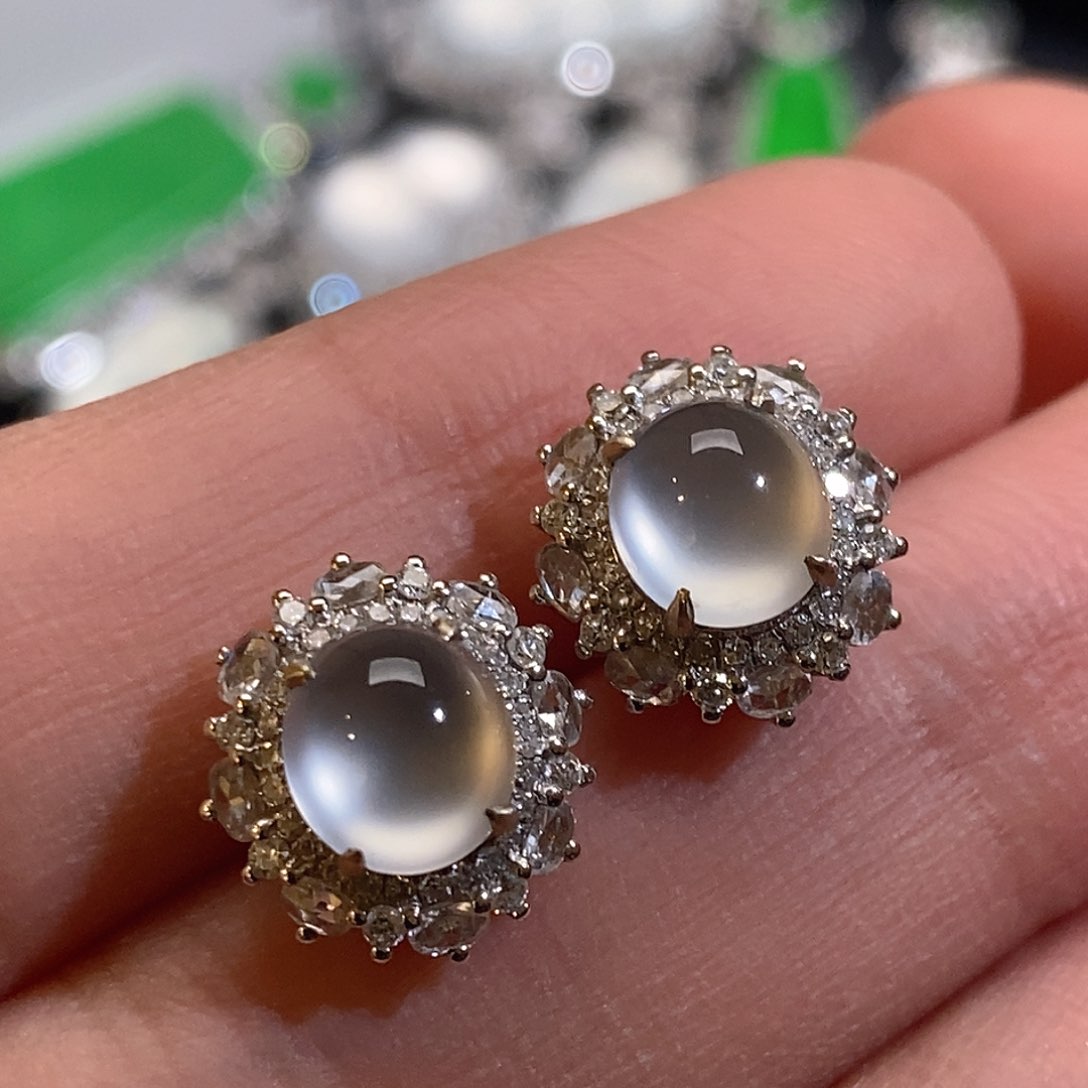 翡翠耳饰18K金镶嵌天然缅甸A货翡翠