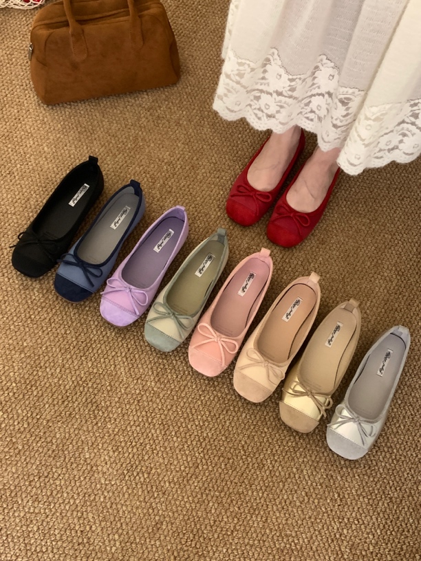 H 0015-222 小香风糖果色蝴蝶结平底浅口单鞋春季新款温柔豆豆鞋