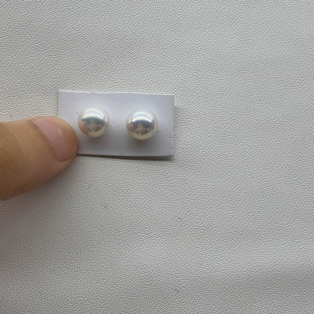 耳饰淡水珍珠银S925镶嵌9-10极光白圆