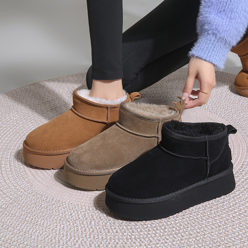 BANGBOSHOW/牛皮雪地靴女短筒秋冬季新款韩版时尚百搭保暖短靴