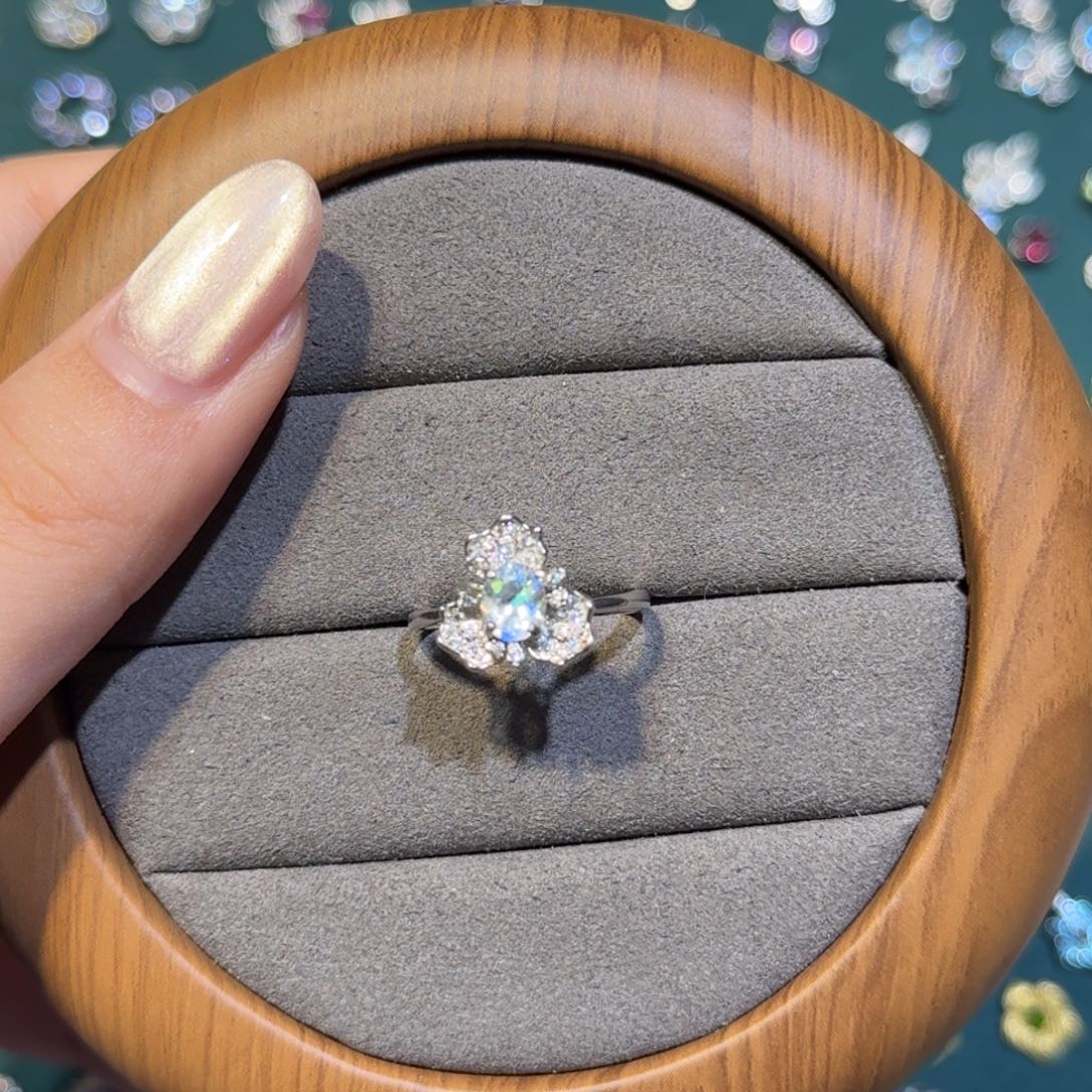 月光石银S925镶嵌戒指