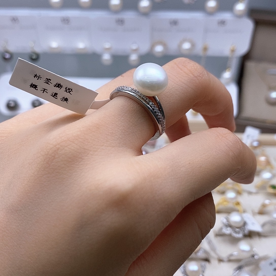 戒指银S925镶嵌淡水珍珠