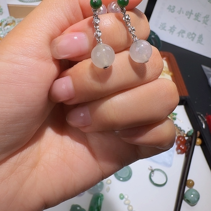 翡翠18K金镶嵌耳饰18k耳钉