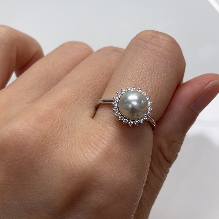 戒指银S925镶嵌海水珍珠真多麻 8-9mm 134号
