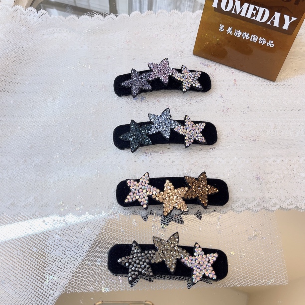 W651韩国新款五角星闪闪百搭多巴胺彩色边夹