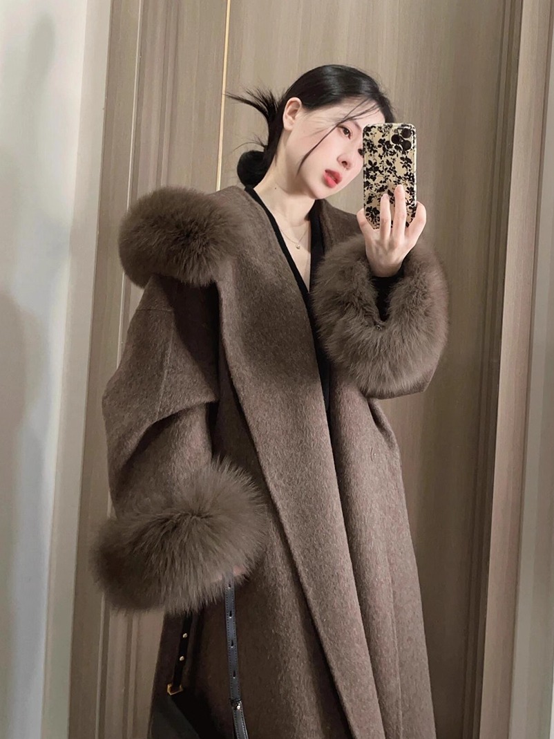 贵气感超大毛领双面羊毛呢大衣女中长款2025冬新款轻奢毛呢外套