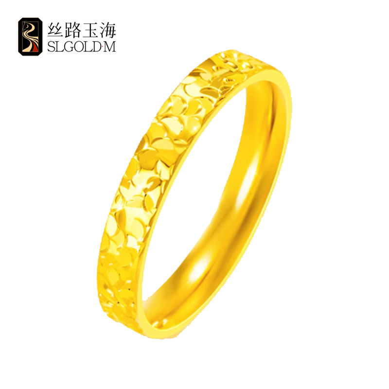 丝路玉海爆闪碎冰冰戒指足金999情侣结婚新款时尚男女款黄金