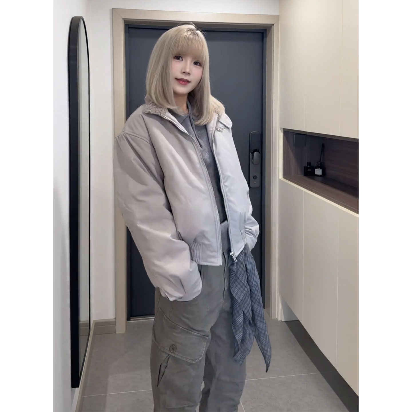 MANUSCRIPT毛领哈灵顿棉服外套男女冬保暖活页分割bomber短款夹克