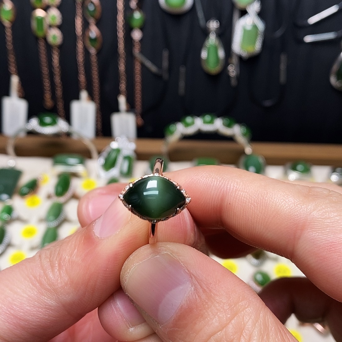 和田玉（碧玉）银S925镶嵌戒指
