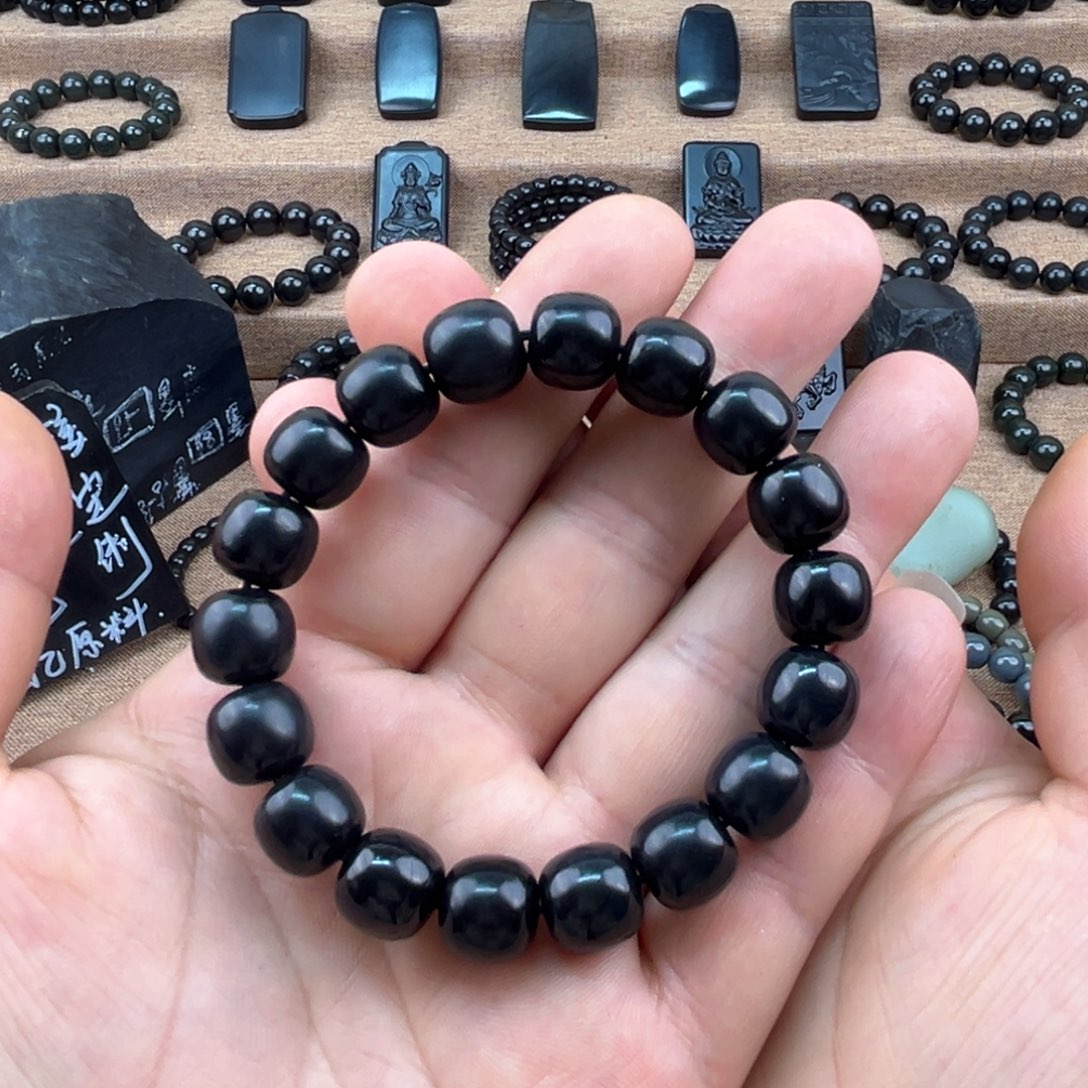 未镶嵌手链和田玉卡12墨玉老型珠98墨