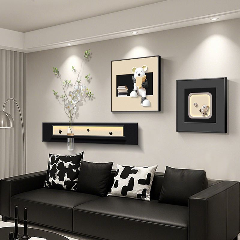 极简暴力熊组合客厅装饰画水培绿植电视沙发背景墙挂画玄关餐厅画