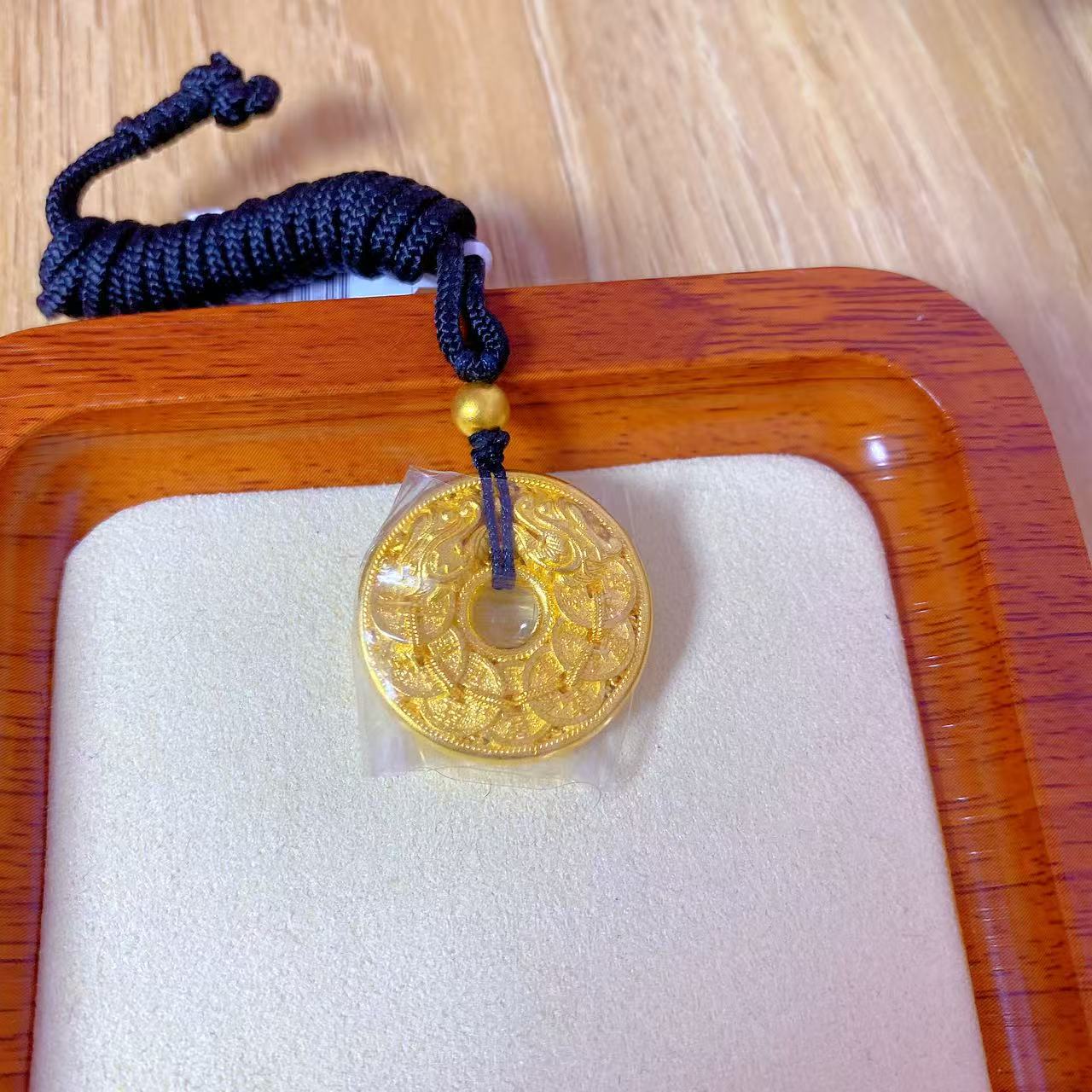 足金999  简约盘龙五帝百搭平安扣吊坠