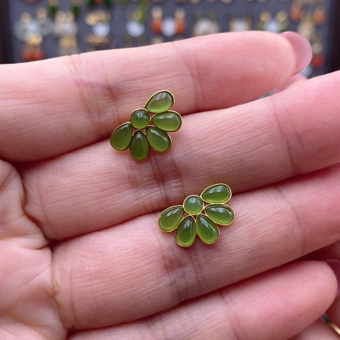 银S925镶嵌和田玉耳饰