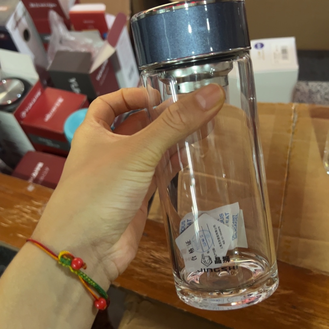 晶单层烫手玻璃杯460蓝色316滤网➕杯套