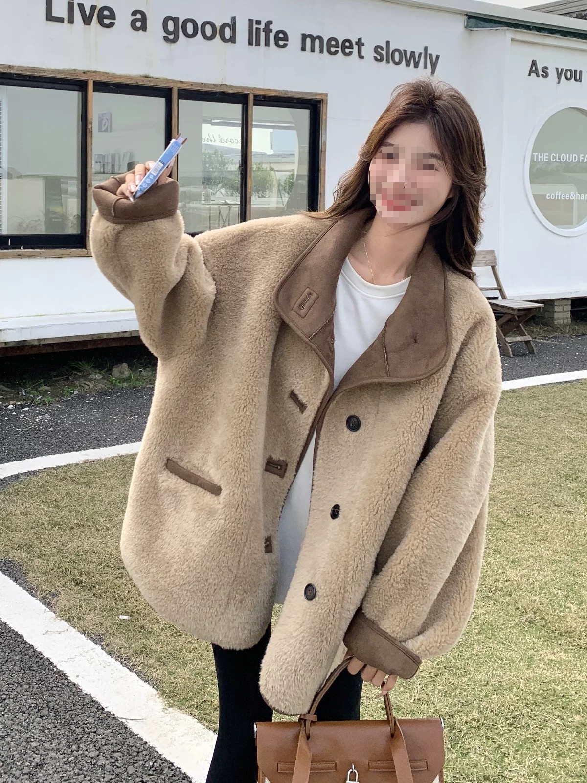 羊羔绒秋冬女短外套短款银葱毛绒外套网红百搭宽松时尚ins韩版