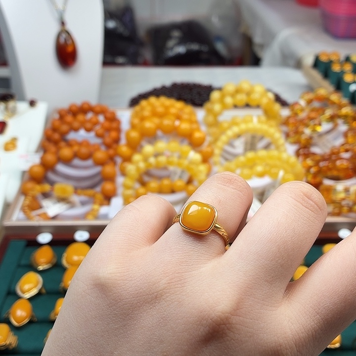 琥珀银S925镶嵌戒指