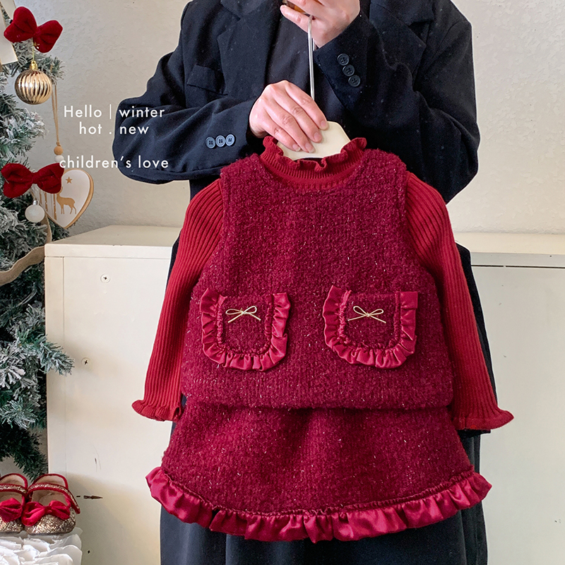 【本妈】秋冬"莓莓物语"女童针织上衣+夹棉马甲+夹棉半裙A35213