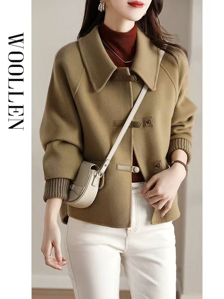 【瑶瑶专属】D139【衣长58】外套短款女秋冬韩版大衣毛呢外套翻领