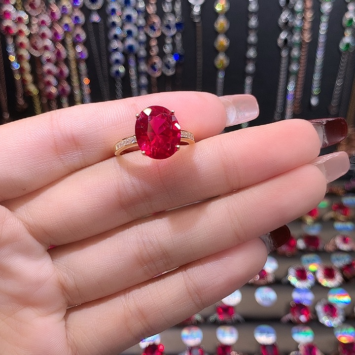 红宝石戒指银S925镶嵌1012金