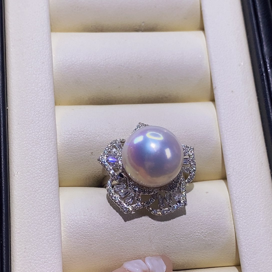 淡水珍珠戒指银S925镶嵌墨*